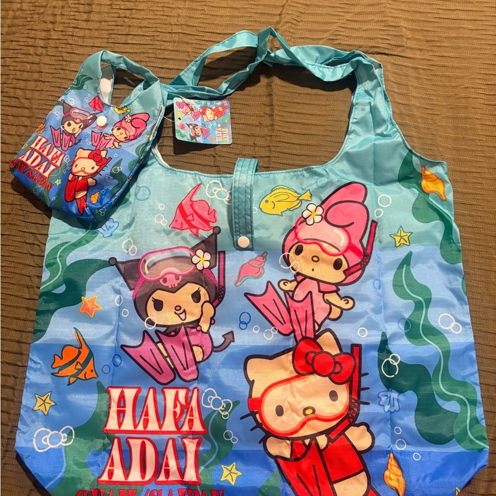 Hello Kitty Blue Mermaid Foldable Tote with Matching Pouch